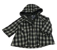 Černo-bílý kosrtkovaný vlněný podšitý kabát s kapucí Next