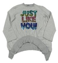 Šedá melírovaná mikinová tunika s nápisem z flitrů Oba