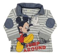 Šedo-bílé pruhované polo triko s Mickeym Disney 
