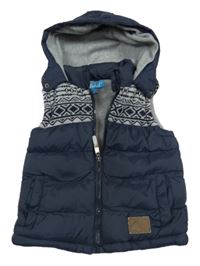 Tmavomodrá šusťáková prošívaná zateplená vesta se vzorem a kapucí Rebel