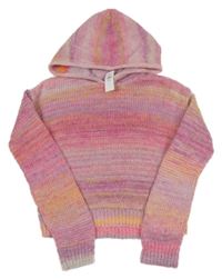 Růžovo-barevný pruhovaný crop svetr s kapucí GAP
