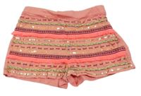 Lososové plátěné kraťasy s flitry a výšivkou M&S