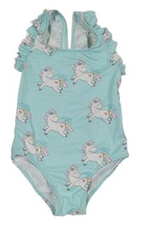 Světlemodré jednodílné plavky s jednorožci Zara 