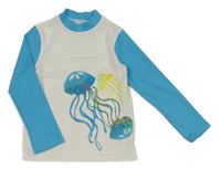 Bílo-tyrkysové UV triko s medúzami Lands´end