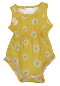 Žlutý kraťasový květovaný overal s madeirou