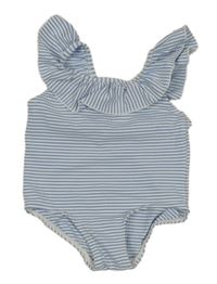 Modro-bílé pruhované krepové jednodílné plavky s volánkyH&M