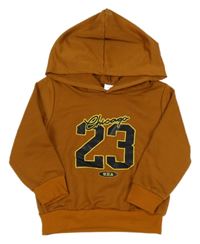 Medová mikina s číslem a kapucí 