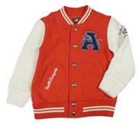 Červeno-bílá propínací baseballová mikina s nápisy H&M