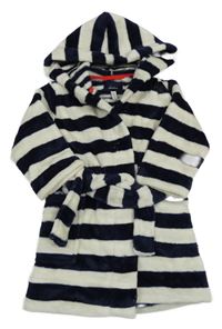 Tmavomodro-smetanový chlupatý župan s kapucí Joules