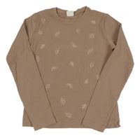 Béžové žebrované triko s lístky Zara 