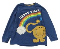 Tmavomodré pyžamové triko MR. HAPPY a duhou M&S