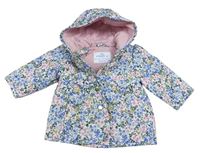 Bílá prošívaná šusťáková zateplená bunda s kytičkami a kapucí M&S