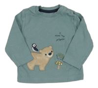 Modrošedé žebrované mikinotriko se zvířátky a muchomůrkou Nutmeg