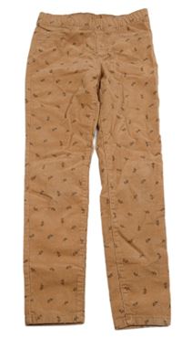 Karamelové elastické PULL ON manšestráky s kytičkami H&M