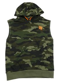 Nové - army-khaki tepláková vesta s potiskem a kapucí F&F