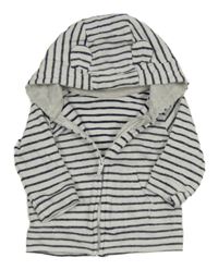 Bílo-tmavomodrá pruhovaná propínací mikina s kapucí s oušky George