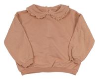 Pudrová oversize mikina s límečkem s volánky s madeirou F&F