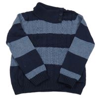 Tmavomodro-modrý pruhovaný melírovaný vzorovaný vlněný svetr OKaïdi