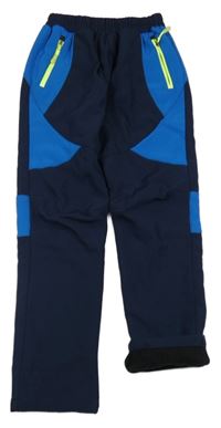 Tmavomodro-modré šusťákové softshellové kalhoty 