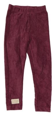 Vínové žebrované sametové legíny s nášivkou 