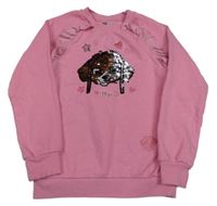 Růžová mikina s PAW PATROL - Skye z překlápěcích flitrů a volánky C&A