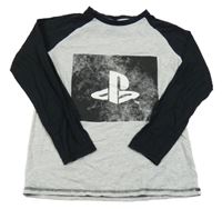 Světlešedo-černé melírované pyžamové triko s logem - PlayStation George