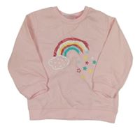 Světlerůžová mikina s duhou a obláčkem a hvězdičkami Ergee