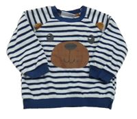 Bílo-tmavomodrá pruhovaná fleecová mikina s medvídkem Ergee