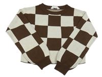 Tmavohnědo-bílý kostkovaný pletený crop svetr H&M