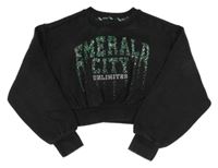 Černá oversize crop mikina s nápisy z kamínků M&S