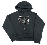Černošedá oversize crop mikina se srdíčkem z flitrů a kapucí F&F