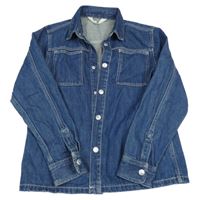 Tmavomodrá riflová košilová bunda s límečkem H&M