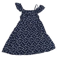 Tmavomodré letní šaty s bílými srdíčky a volánkem Kiki&Koko