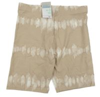 Nové - světlehnědo/béžovo-bílé batikované legínové kraťasy PRIMARK