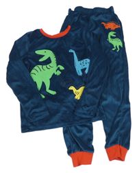 Tmavopetrolejovo-červené sametové pyžamo s dinosaury KIDS