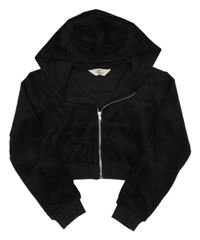 Černá plyšová propínací crop mikina s kapucí H&M