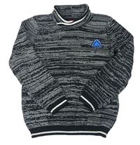 Tmavomodro-šedý melírovaný svetr s výšivkou S. Oliver