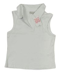 Bílý žebrovaný polo crop top Matalan
