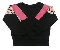 Černo-tmavorůžovo-růžová mikina s leopardím vzorem Matalan