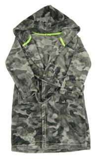 Šedý army chlupatý župan s kapucí Primark
