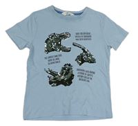 Světlemodré tričko s dinosaury z překlápěcích flitrů H&M