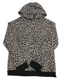Růžovo-černá mikina s leopardím vzorem a kapucí George