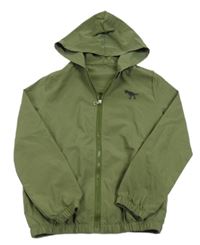 Khaki šusťáková bunda s dinosaurem a kapucí Shein