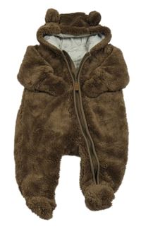 Hnědá kožešinová podšitá kombinéza s kapucí s oušky H&M