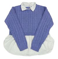 Fialovo-bílý svetr s halenkou Primark