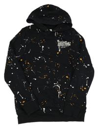 Černá skvrnitá mikina s nápisem a kapucí C&A