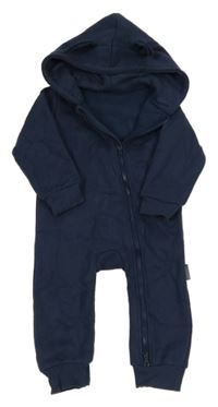 Tmavomodrá tepláková kombinéza s kapucí s oušky