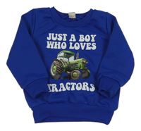 Safírová mikina s traktorem a nápisem