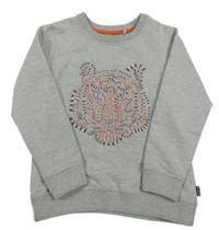 Šedá melírovaná mikina s tygrem z nápisů Baker