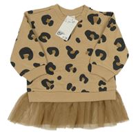 Nové - Hnědé vzorované teplákové šaty s tylem H&M